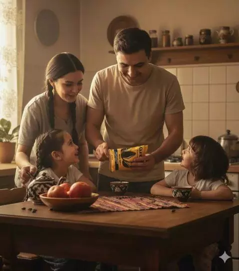 AI Video from prompt: girls and dad are happy, mother comes and speaks