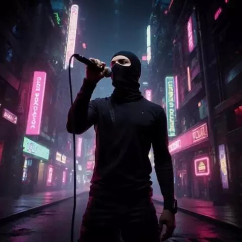 AI Video from prompt: Мужчина в маске поёт рок