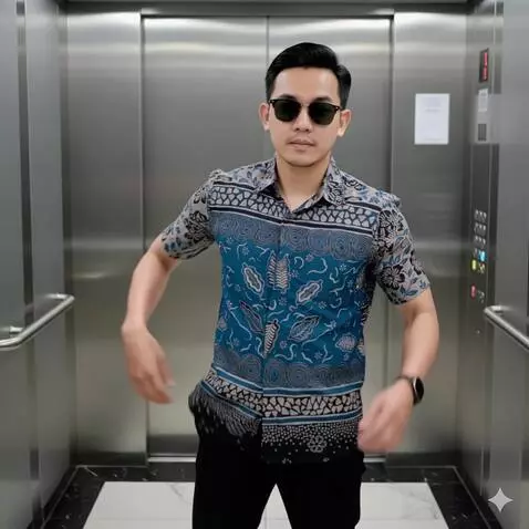 AI Video from prompt: Pria ini bergaya seperti model. Mundur sedikit. 