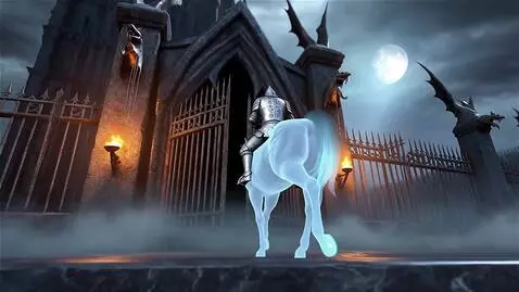 AI Video from prompt: A ghostly warrior clad in tattered armor, riding