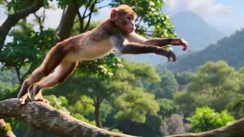 AI Video from prompt: make monkey jump from tree to a tree