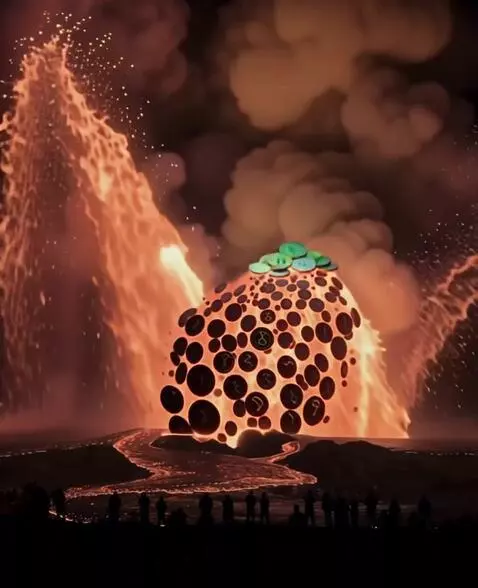 AI Video from prompt: The lava fountain turns into various raining cry