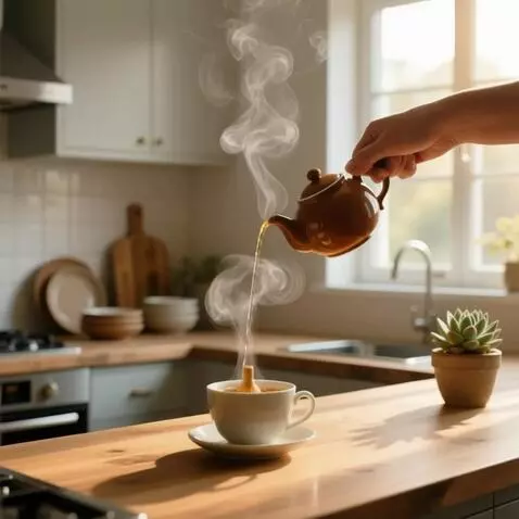 AI Video from prompt: A cozy modern kitchen, warm sunlight streaming t