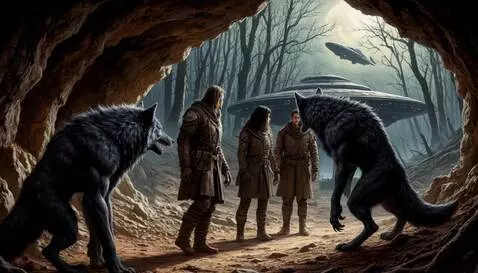 AI Video from prompt: Men and girl meet friendly creatures, the little