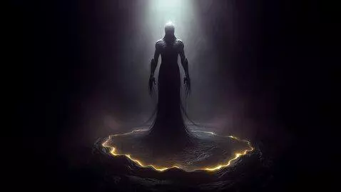 AI Video from prompt: A mysterious dark entity standing motionless abo