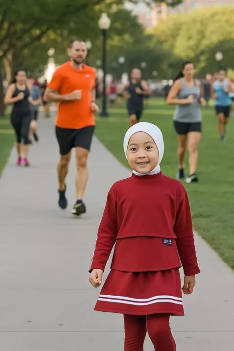 AI Video from prompt: seorang anak wanita arab tampil bahagia dan ceri