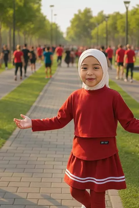 AI Video from prompt: seorang anak wanita arab tampil bahagia dan ceri