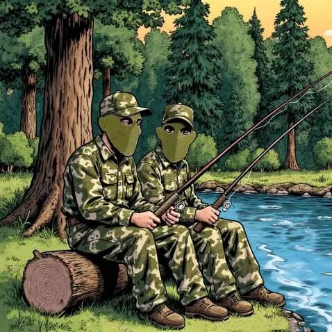 AI Video from prompt: На природе, позади лес. Двое мужчин в масках из 