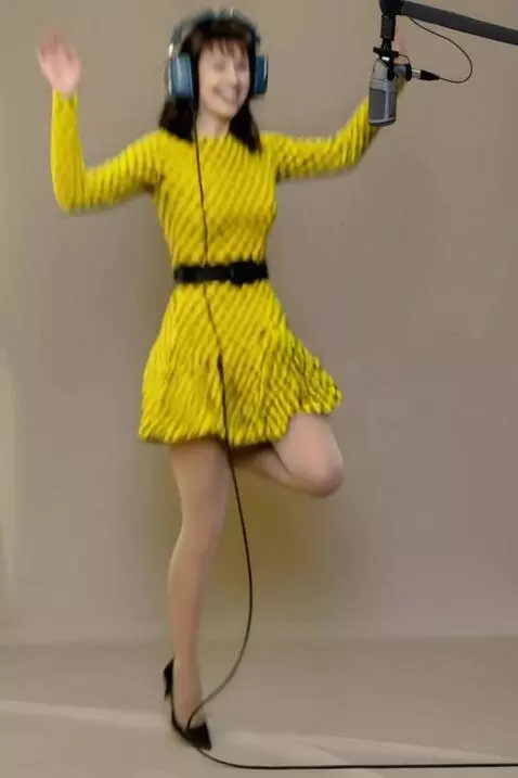 AI Video from prompt: A woman in a checkered dress successfully record
