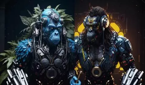 AI Video from prompt: 2 fomo ape warriors staring at eachother, zoom o