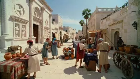 AI Video from prompt: Cinematic drone shot flying over a bustling stre