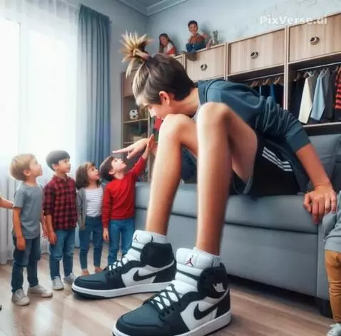 AI Video from prompt: A tall boy whispers in the kids ear and shows of