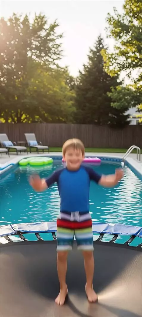 AI Video from prompt: мальчикк прыгает с батута в бассейн