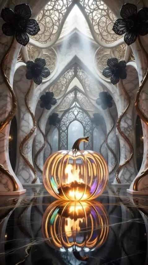 AI Video from prompt: The glass pumpkin explodes, sending shards of gl