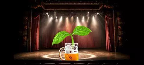 AI Video from prompt: A sprout in the theater becomes a mug of beer, w