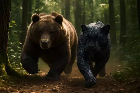 AI Video from prompt: The bear moves with powerful, steady strides, wh