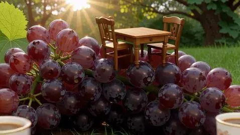 AI Video from prompt: Первый кадр огромная гроздь винограда, потом кам