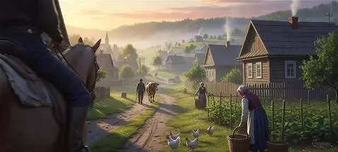 AI Video from prompt: First view horse riding through the village