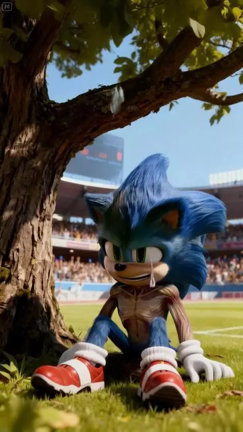 AI Video from prompt: sonic khóc lóc thảm thiết nước mắt giàn dụa, trô