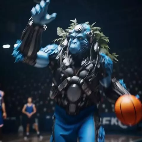 AI Video from prompt: blue team is shooting some hoops for warming up 