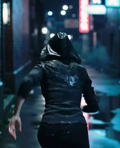 AI Video from prompt: A rainy night in a narrow neon-lit alley. A real