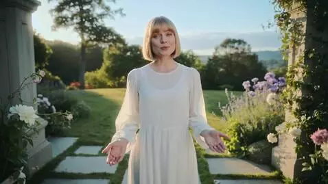 AI Video from prompt: Blonde woman with a bob cut, blue eyes, white lo