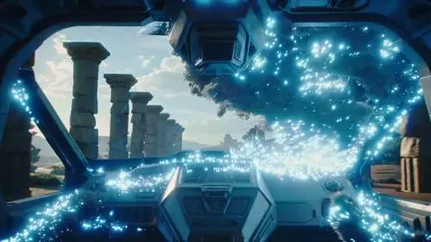 AI Video from prompt: A time travel scene where the vehicle dematerial