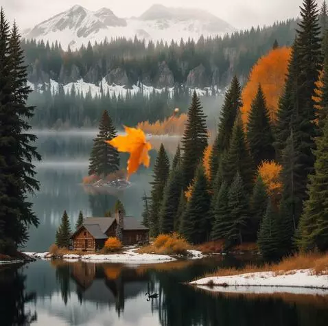 AI Video from prompt: Осенние горы в золотых и багряных тонах отражают