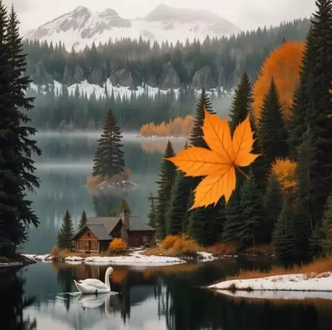 AI Video from prompt: Камера следует за кленовым листом, который кружи