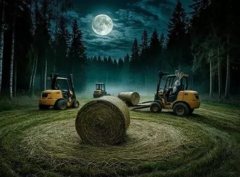 AI Video from prompt: зайцы рулят погрузчиками и ездят на них вокруг с