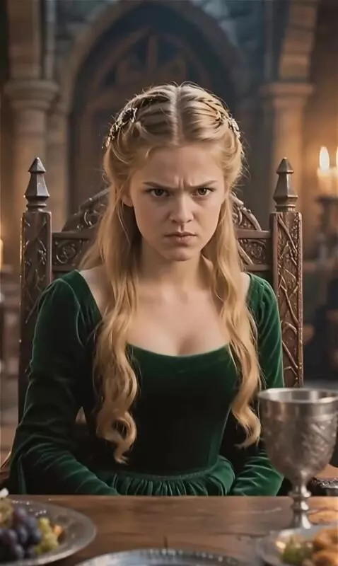 AI Video from prompt: Девушка в длинном зелёном платье поднимается со 