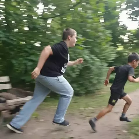 AI Video from prompt: They run away but one of them falls through the 