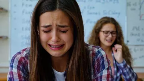 AI Video from prompt: A student crying and lamenting about failing her