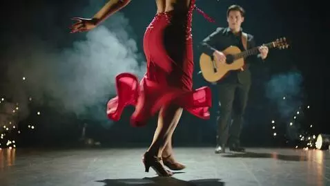 AI Video from prompt: cinematic shot of a fiery flamenco performance. 