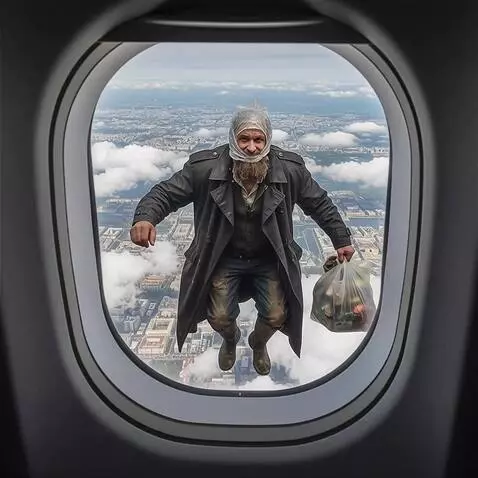 AI Video from prompt: Бомж подлетает к окну и стучит в стекло кулаком.