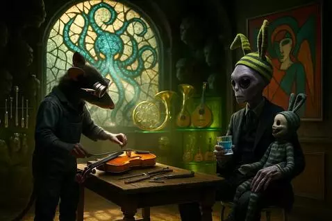 AI Video from prompt: Soft light glitters from the window onto the rat