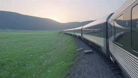 AI Video from prompt: The train moves through fields, meadows, and mou