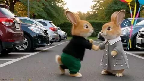 AI Video from prompt: Два милых пушистых светло-коричневых зайца на за