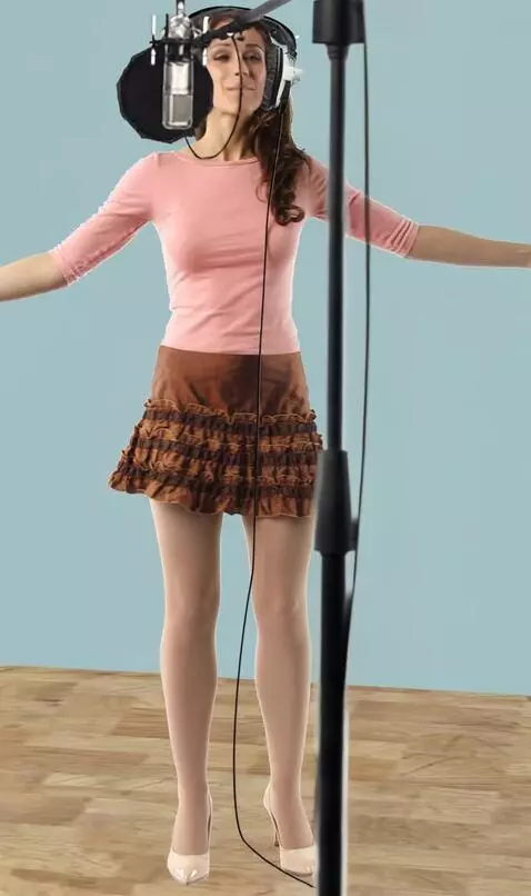 AI Video from prompt: A woman with headphones is singing. The camera f