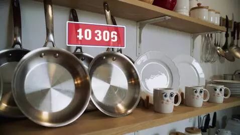 AI Video from prompt: Pans, frying pans, dishes and mugs with cartoon 