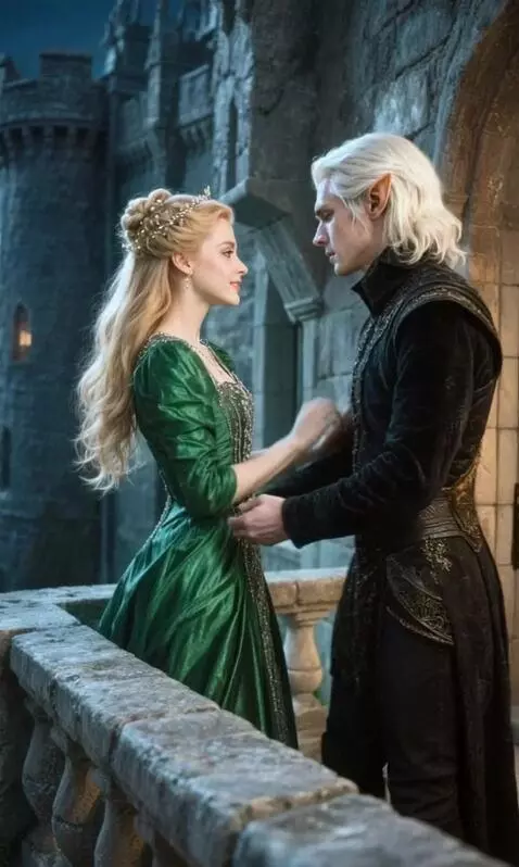 AI Video from prompt: The girl stops the kiss, takes the man by the ha