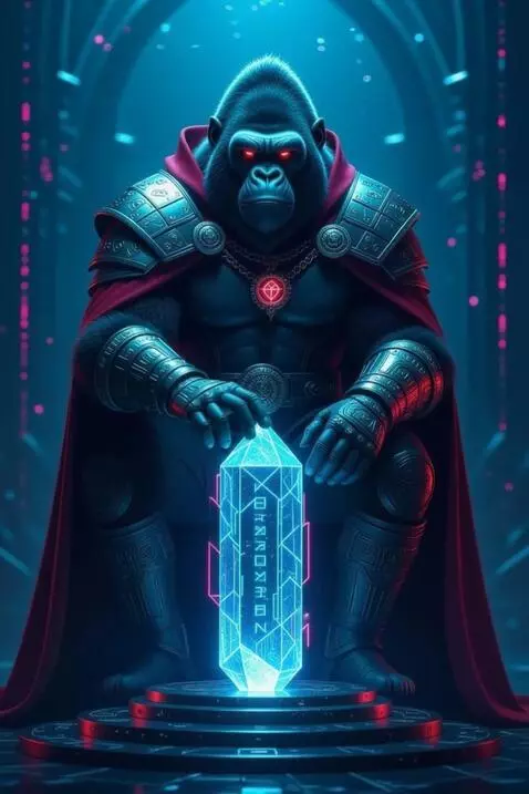 AI Video from prompt: the fomo apes touches the crystal and it start h