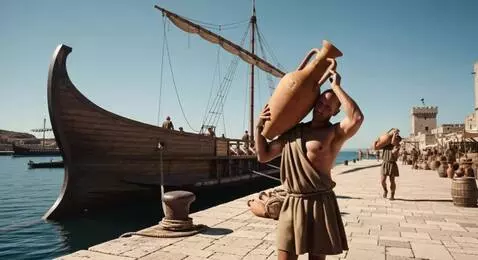 AI Video from prompt: Древняя Греция. Жизнь в порту. Кинематогрофическ