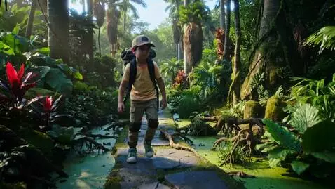 AI Video from prompt: "A ten-year-old boy tourist is walking through d