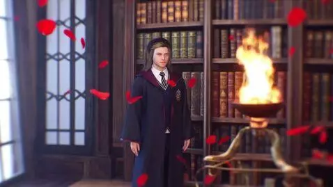 AI Video from prompt: CAMERA FLYING THROUGH HARRY POTTER STYLED LIBRAR