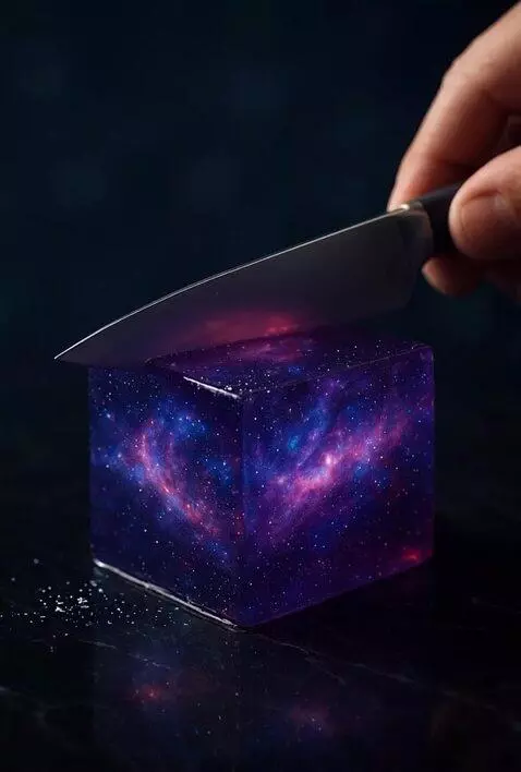 AI Video from prompt: Prompt: A hyper-realistic Galaxy Jelly Cube sits