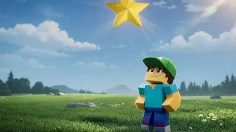 AI Video from prompt: 8-sec Roblox blocky animation, sunny meadow, gol