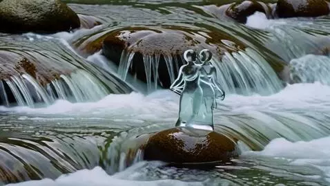 AI Video from prompt: На видео шумный бурный ручей по камням бежит вод