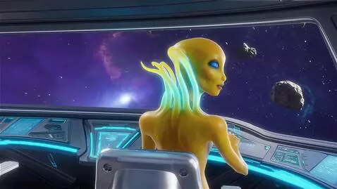 AI Video from prompt: In a vibrant, futuristic galaxy, an alien woman 
