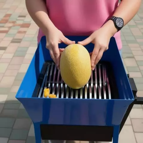 AI Video from prompt: Ripe melon is placed in the hopper of a large-ca